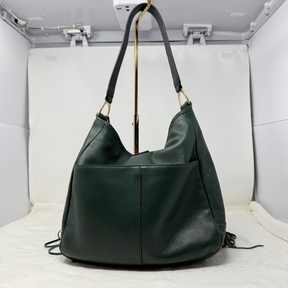 Gilli Genuine Leather Fringe Shoulder Bag – Green Hobo Tote with Tassel Detail - Picture 3 of 16